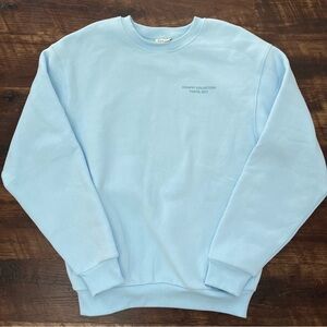 Comfrt cozy baby blue oversized fleece Spellout crewneck sweatshirt medium *read